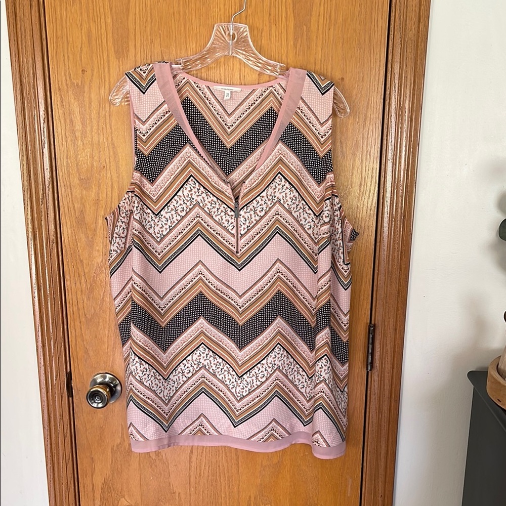 Maurices Pink and Brown Sleeveless Chevron Blouse